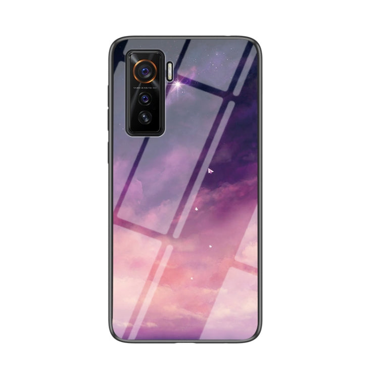 For vivo iQOO 5 5G Starry Sky Painted Tempered Glass TPU Shockproof Protective Case