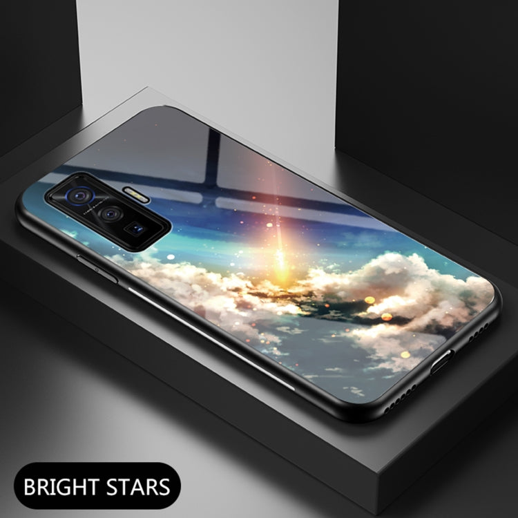 For vivo iQOO 5 Pro 5G Starry Sky Painted Tempered Glass TPU Shockproof Protective Case