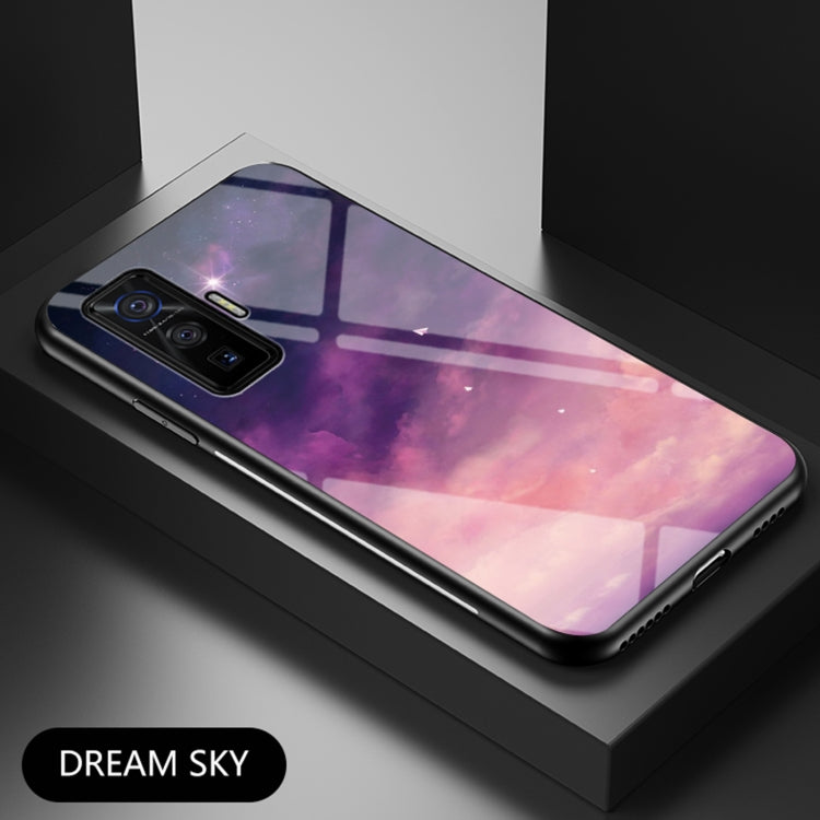 For vivo iQOO 5 Pro 5G Starry Sky Painted Tempered Glass TPU Shockproof Protective Case