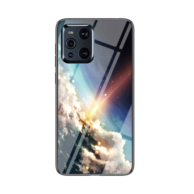 For OPPO Find X3 / X3 Pro Starry Sky Painted Tempered Glass TPU Shockproof Protective Case