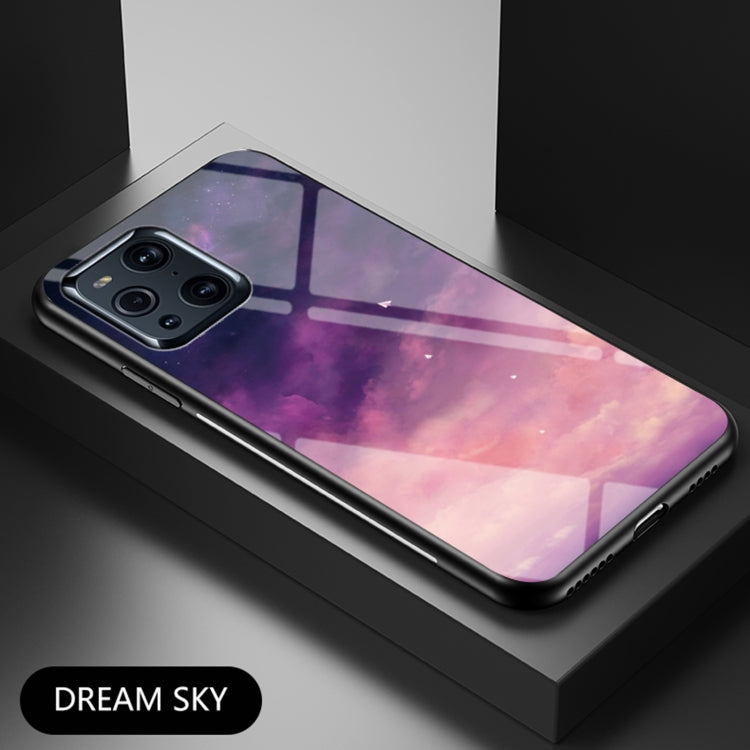 For OPPO Find X3 / X3 Pro Starry Sky Painted Tempered Glass TPU Shockproof Protective Case