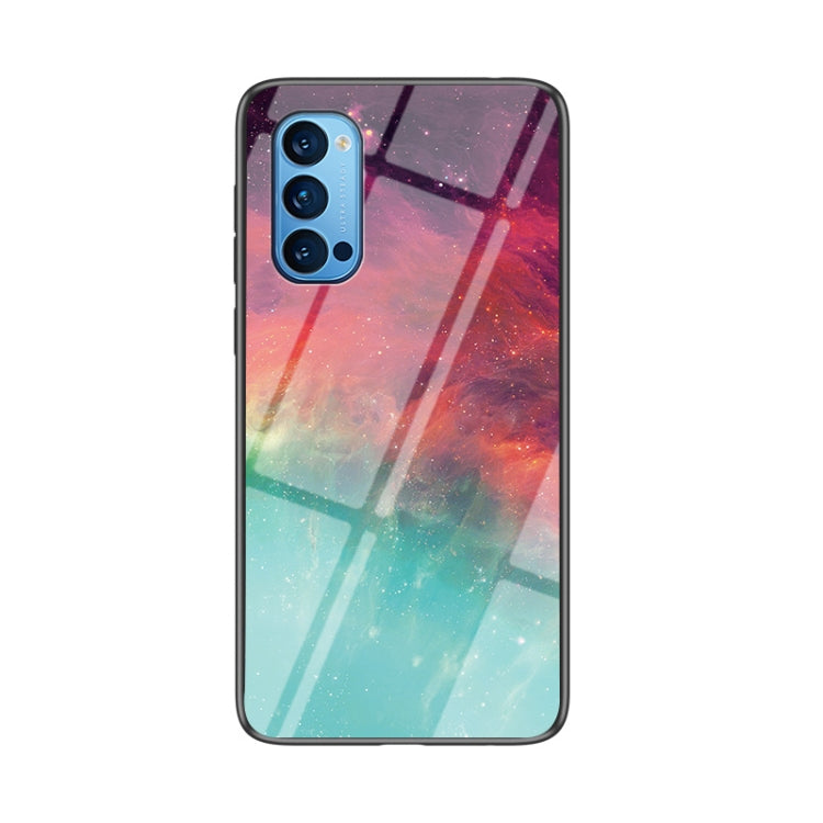 For OPPO Reno4 Starry Sky Painted Tempered Glass TPU Shockproof Protective Case