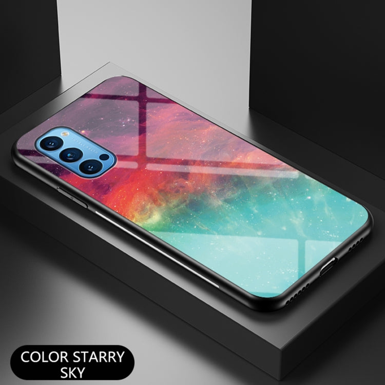 For OPPO Reno4 Starry Sky Painted Tempered Glass TPU Shockproof Protective Case