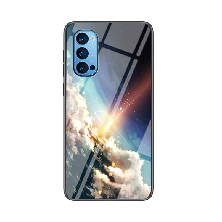 For OPPO Reno4 Starry Sky Painted Tempered Glass TPU Shockproof Protective Case