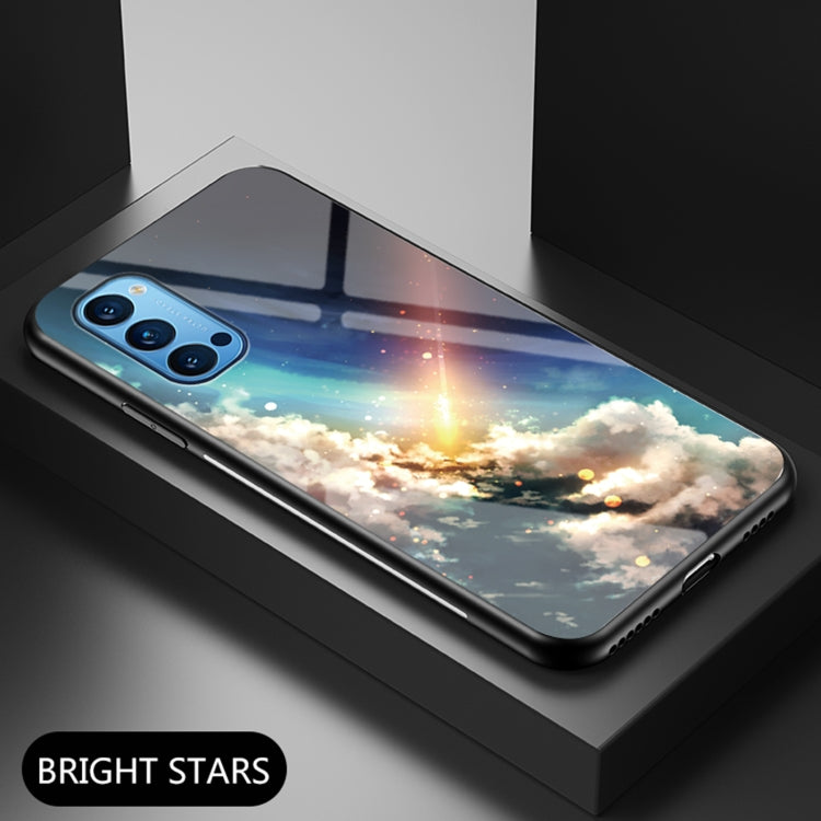 For OPPO Reno4 Starry Sky Painted Tempered Glass TPU Shockproof Protective Case