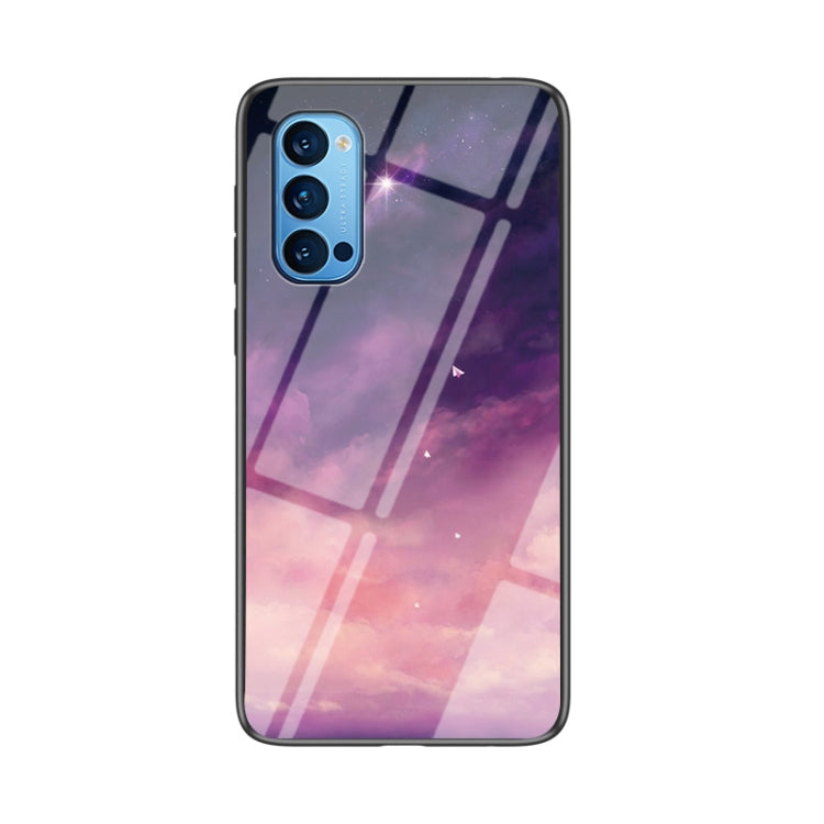 For OPPO Reno4 Starry Sky Painted Tempered Glass TPU Shockproof Protective Case