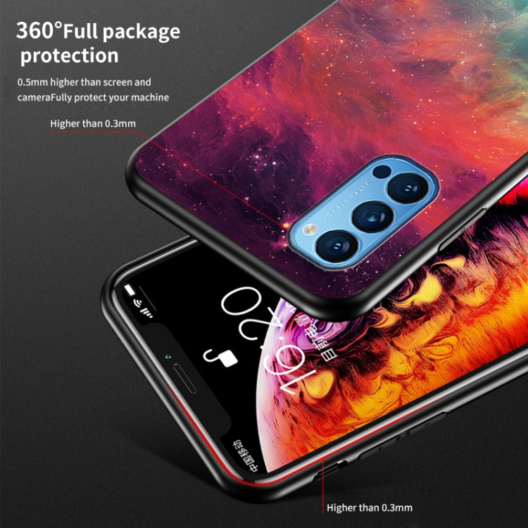 For OPPO Reno4 Starry Sky Painted Tempered Glass TPU Shockproof Protective Case