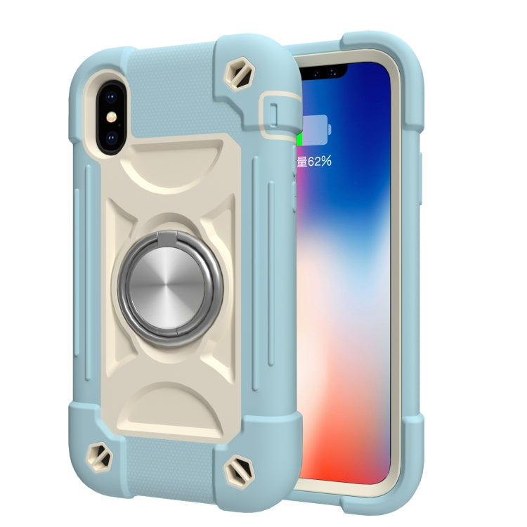 For iPhone X / XS Shockproof Silicone + PC Protective Case with Dual-Ring Holder
