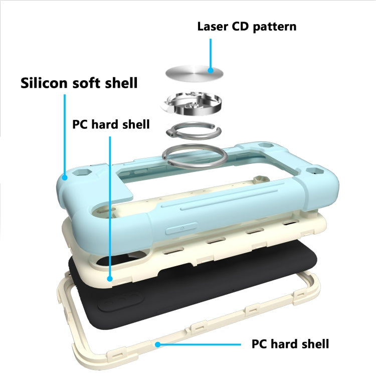 For iPhone X / XS Shockproof Silicone + PC Protective Case with Dual-Ring Holder