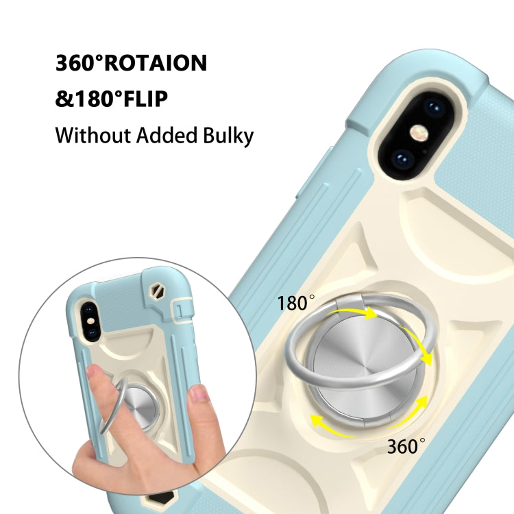 For iPhone X / XS Shockproof Silicone + PC Protective Case with Dual-Ring Holder