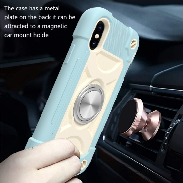 For iPhone X / XS Shockproof Silicone + PC Protective Case with Dual-Ring Holder