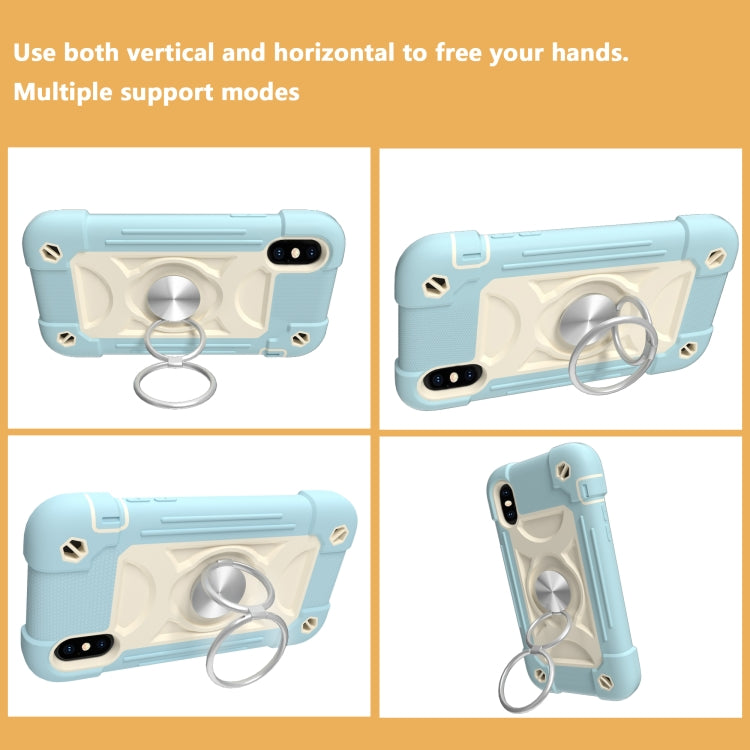 For iPhone X / XS Shockproof Silicone + PC Protective Case with Dual-Ring Holder
