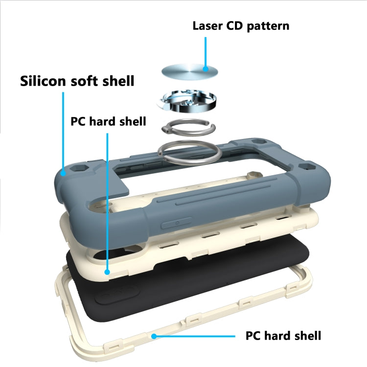 For iPhone X / XS Shockproof Silicone + PC Protective Case with Dual-Ring Holder