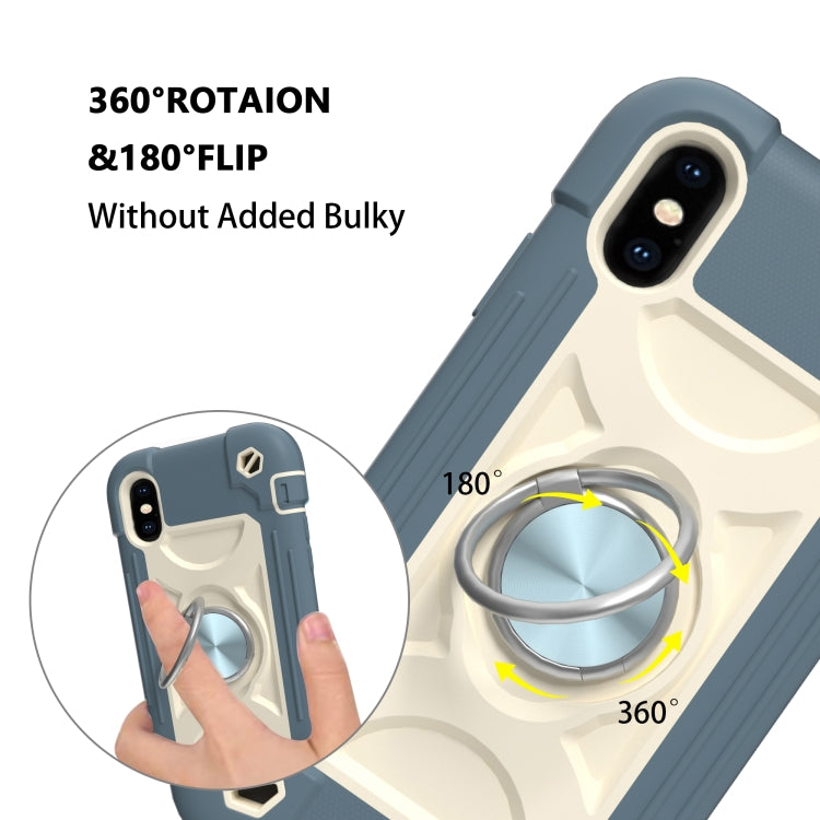 For iPhone X / XS Shockproof Silicone + PC Protective Case with Dual-Ring Holder