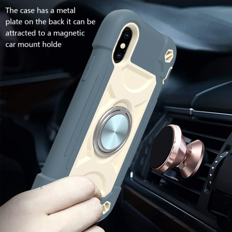 For iPhone X / XS Shockproof Silicone + PC Protective Case with Dual-Ring Holder