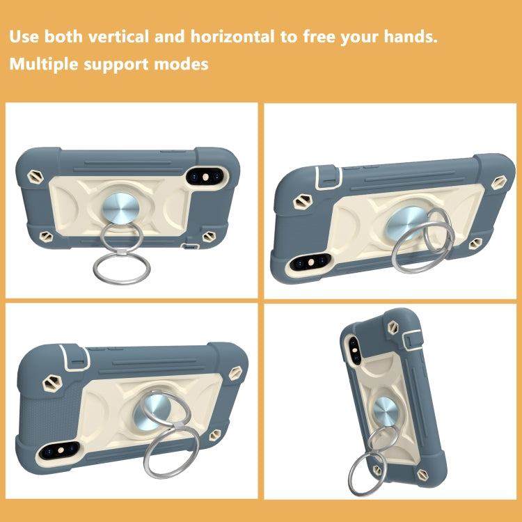 For iPhone X / XS Shockproof Silicone + PC Protective Case with Dual-Ring Holder
