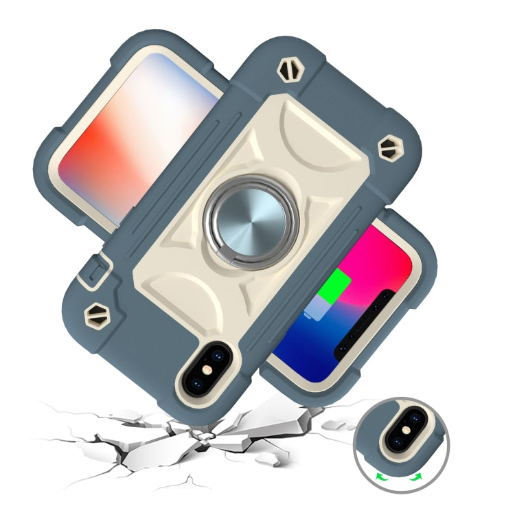 For iPhone X / XS Shockproof Silicone + PC Protective Case with Dual-Ring Holder