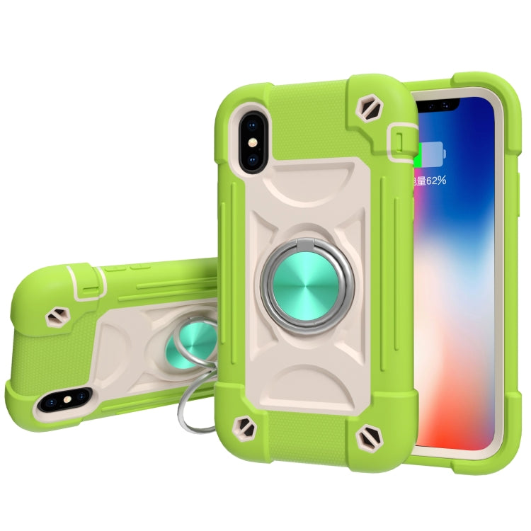 For iPhone X / XS Shockproof Silicone + PC Protective Case with Dual-Ring Holder