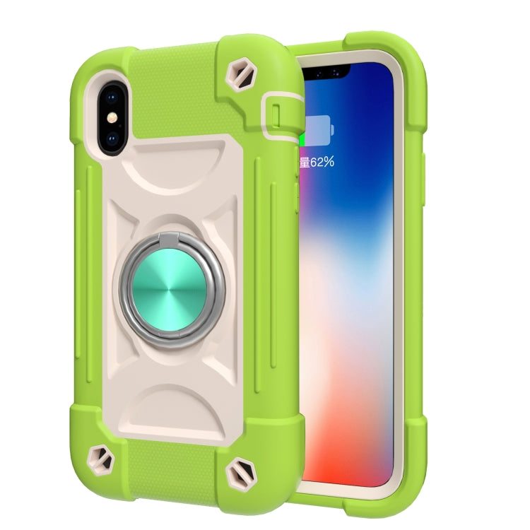 For iPhone X / XS Shockproof Silicone + PC Protective Case with Dual-Ring Holder