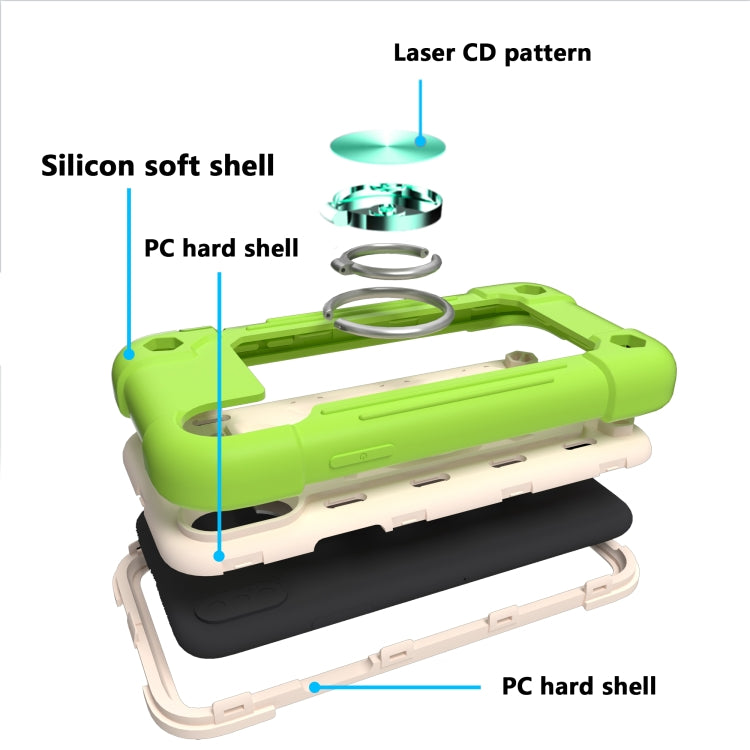 For iPhone X / XS Shockproof Silicone + PC Protective Case with Dual-Ring Holder