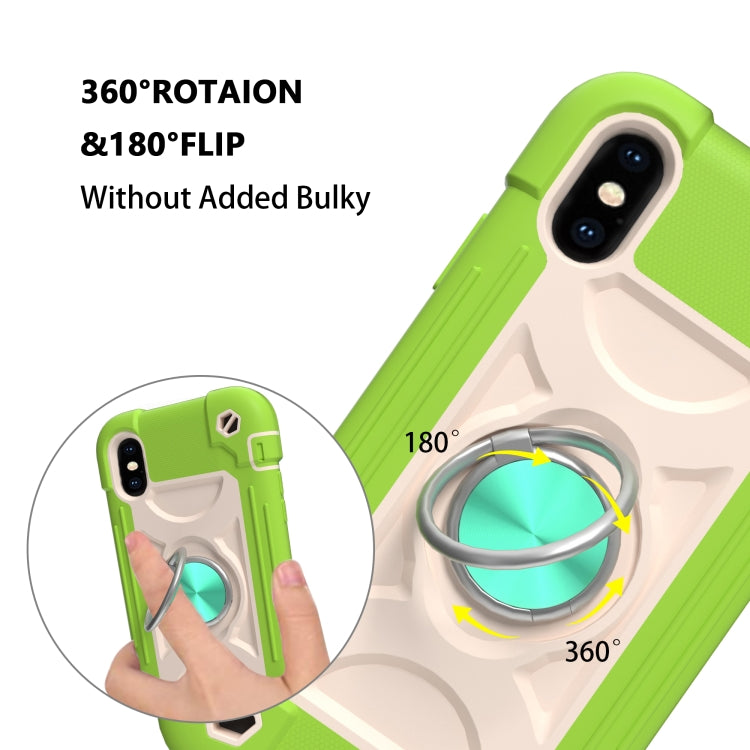 For iPhone X / XS Shockproof Silicone + PC Protective Case with Dual-Ring Holder