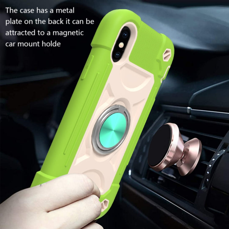 For iPhone X / XS Shockproof Silicone + PC Protective Case with Dual-Ring Holder
