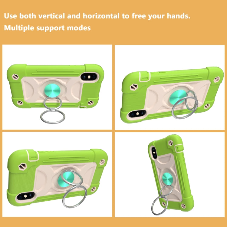 For iPhone X / XS Shockproof Silicone + PC Protective Case with Dual-Ring Holder