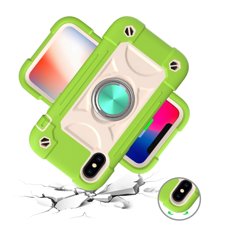 For iPhone X / XS Shockproof Silicone + PC Protective Case with Dual-Ring Holder