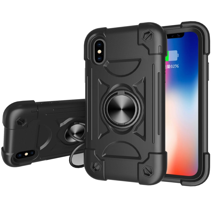 For iPhone X / XS Shockproof Silicone + PC Protective Case with Dual-Ring Holder