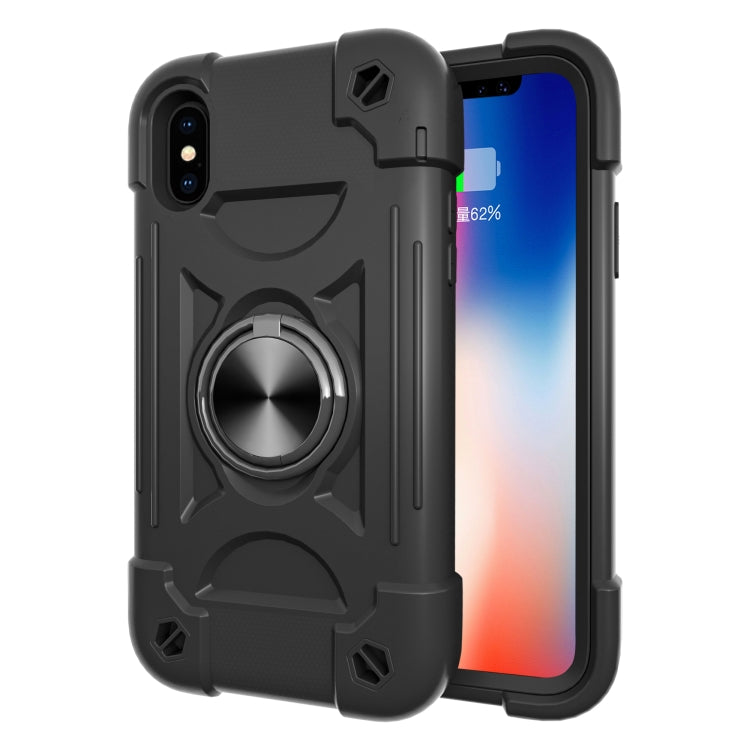 For iPhone X / XS Shockproof Silicone + PC Protective Case with Dual-Ring Holder