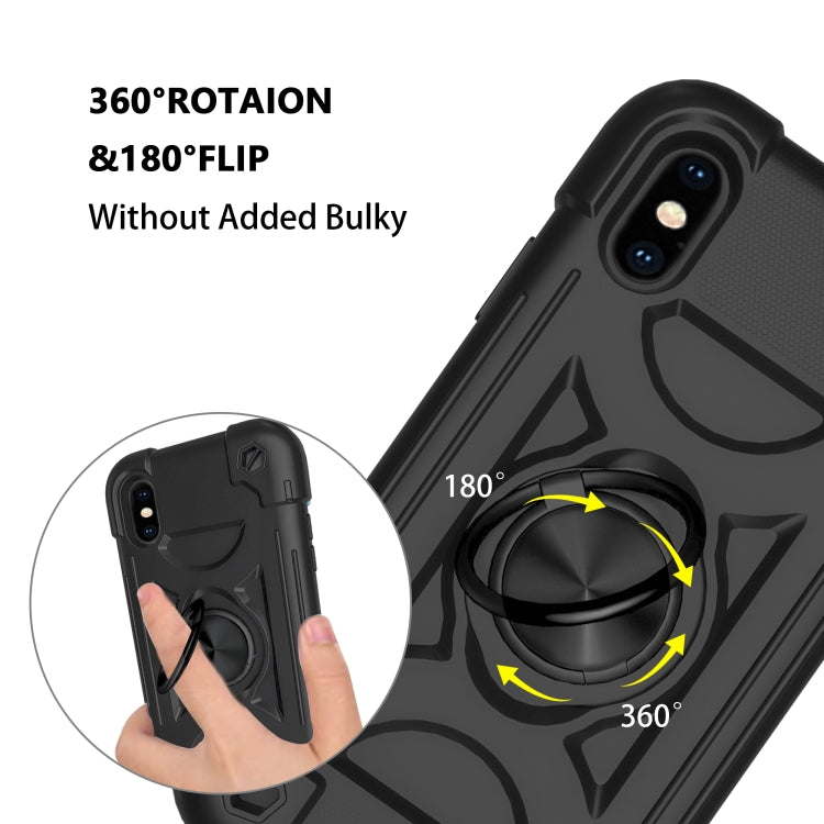 For iPhone X / XS Shockproof Silicone + PC Protective Case with Dual-Ring Holder
