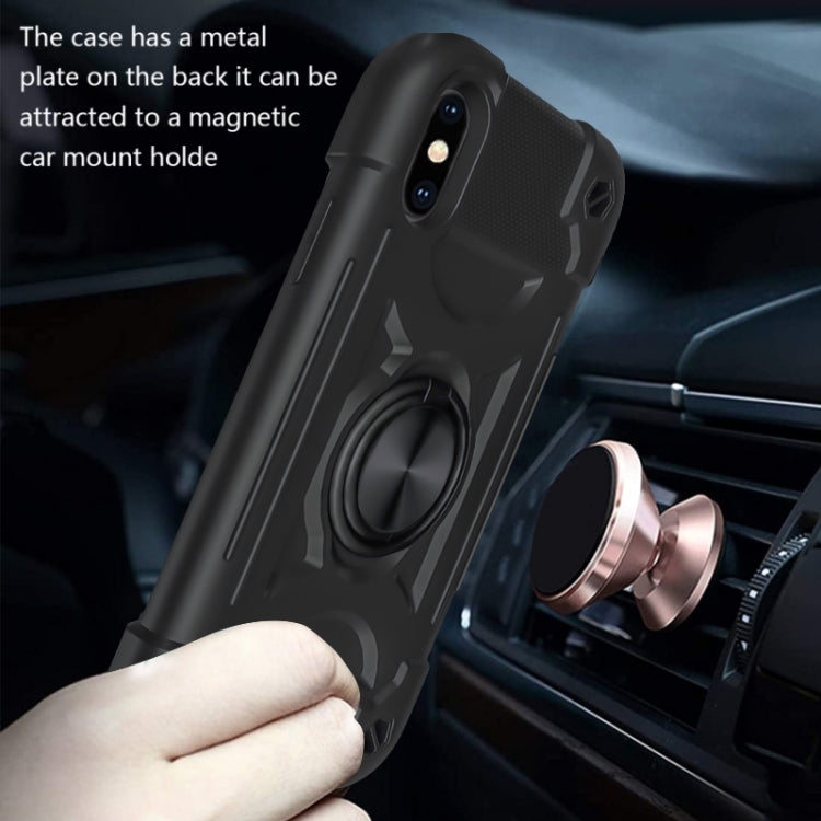 For iPhone X / XS Shockproof Silicone + PC Protective Case with Dual-Ring Holder