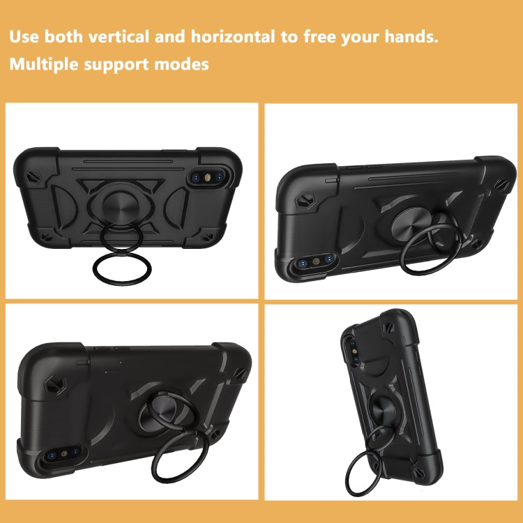 For iPhone X / XS Shockproof Silicone + PC Protective Case with Dual-Ring Holder