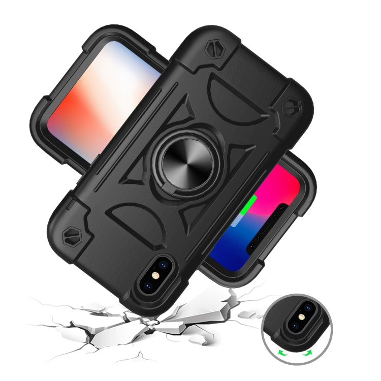 For iPhone X / XS Shockproof Silicone + PC Protective Case with Dual-Ring Holder