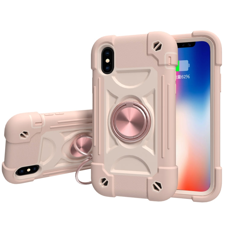 For iPhone X / XS Shockproof Silicone + PC Protective Case with Dual-Ring Holder