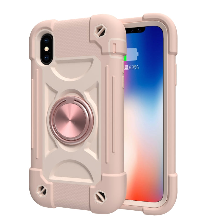 For iPhone X / XS Shockproof Silicone + PC Protective Case with Dual-Ring Holder