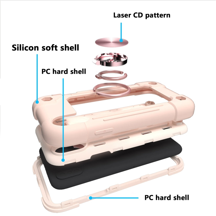 For iPhone X / XS Shockproof Silicone + PC Protective Case with Dual-Ring Holder
