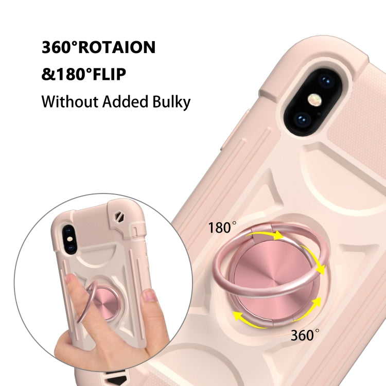 For iPhone X / XS Shockproof Silicone + PC Protective Case with Dual-Ring Holder