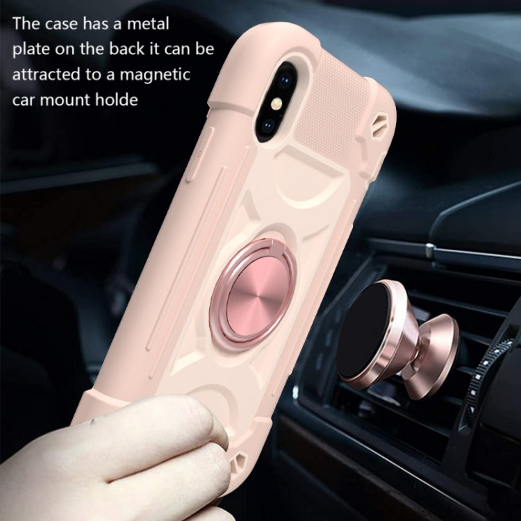 For iPhone X / XS Shockproof Silicone + PC Protective Case with Dual-Ring Holder