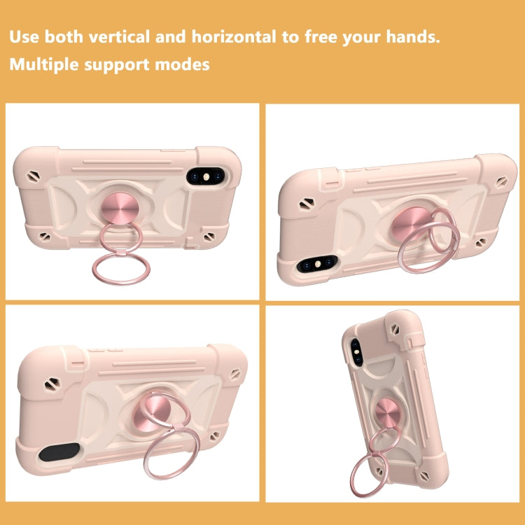 For iPhone X / XS Shockproof Silicone + PC Protective Case with Dual-Ring Holder
