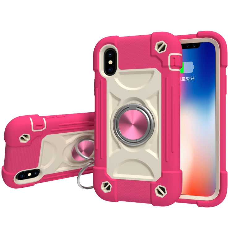 For iPhone X / XS Shockproof Silicone + PC Protective Case with Dual-Ring Holder