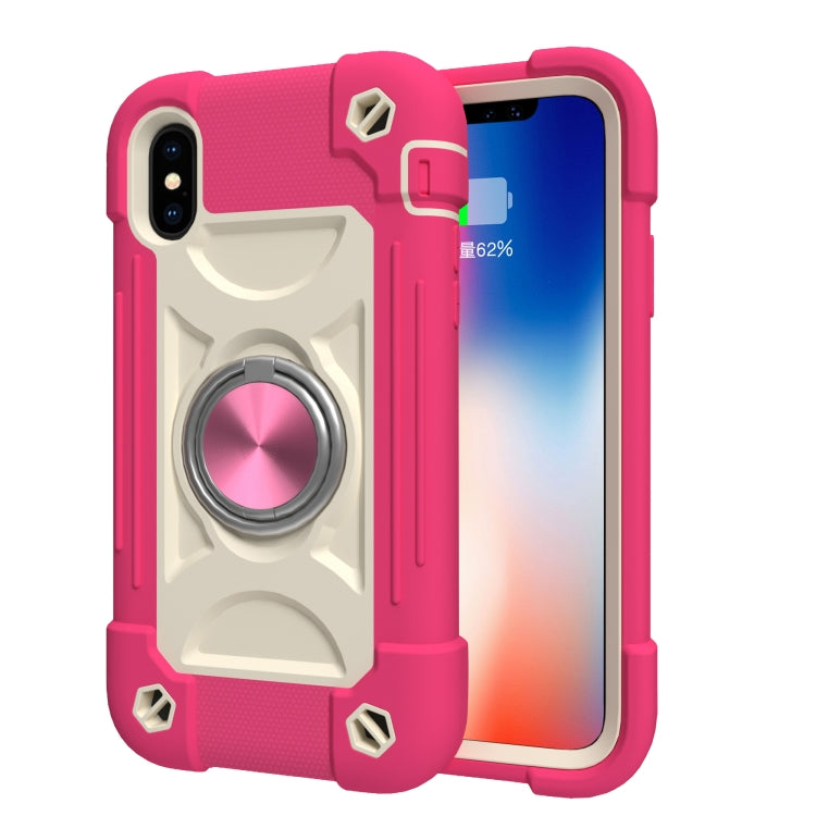 For iPhone X / XS Shockproof Silicone + PC Protective Case with Dual-Ring Holder