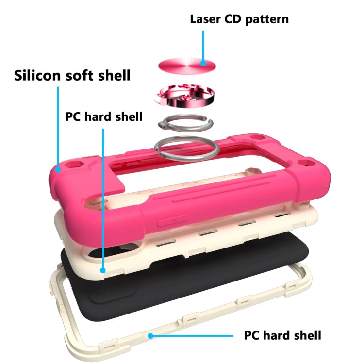 For iPhone X / XS Shockproof Silicone + PC Protective Case with Dual-Ring Holder
