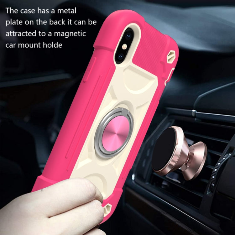For iPhone X / XS Shockproof Silicone + PC Protective Case with Dual-Ring Holder