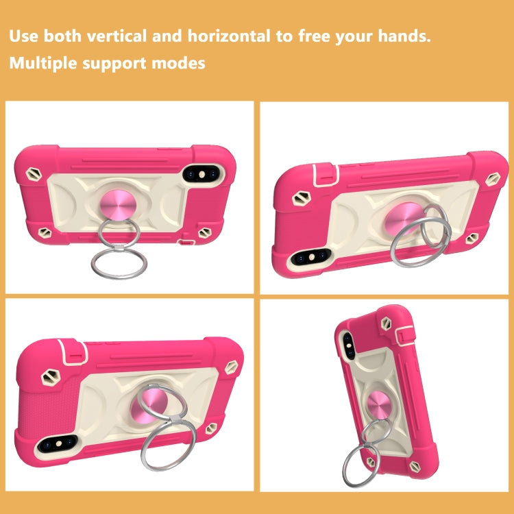 For iPhone X / XS Shockproof Silicone + PC Protective Case with Dual-Ring Holder