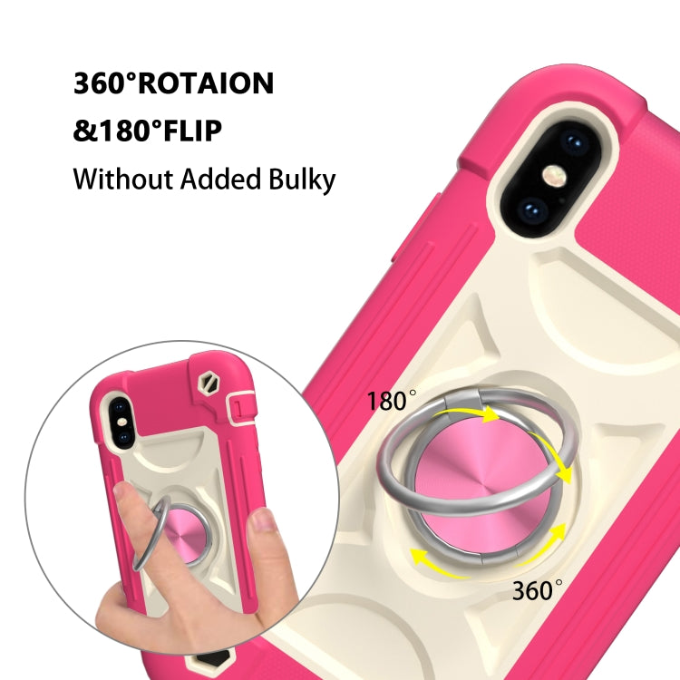For iPhone X / XS Shockproof Silicone + PC Protective Case with Dual-Ring Holder