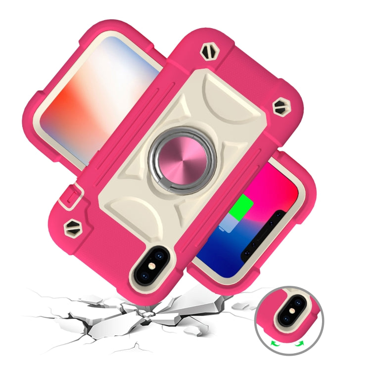 For iPhone X / XS Shockproof Silicone + PC Protective Case with Dual-Ring Holder