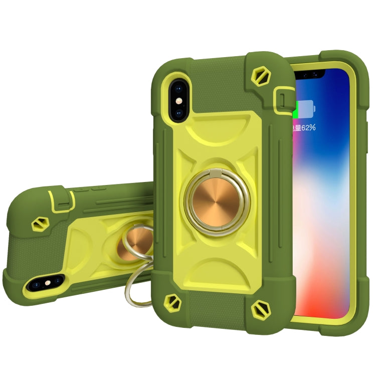 For iPhone X / XS Shockproof Silicone + PC Protective Case with Dual-Ring Holder