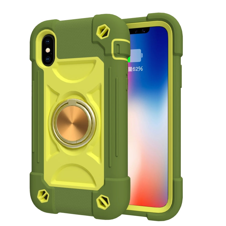For iPhone X / XS Shockproof Silicone + PC Protective Case with Dual-Ring Holder