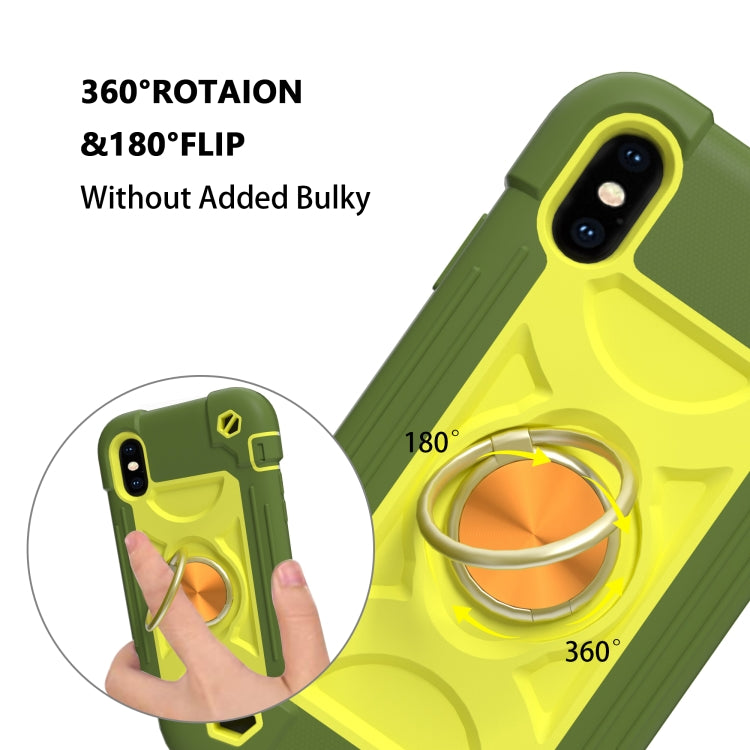 For iPhone X / XS Shockproof Silicone + PC Protective Case with Dual-Ring Holder